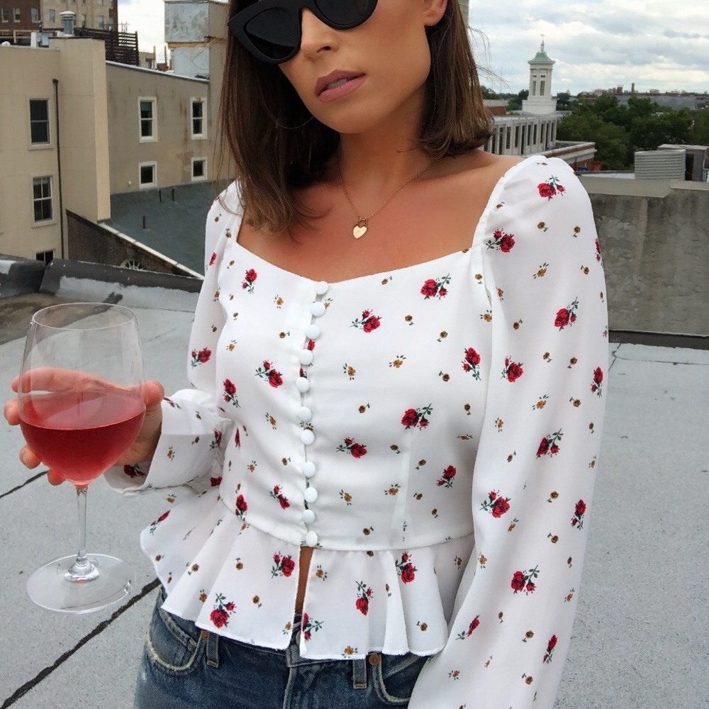 🆕Misty Ditsy Floral Puffy Sleeve Shoulder Top - Picture 3 of 7
